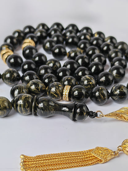 Rare Collectible American Bakelite Tasbih – 63 Istanbul Beads | Black With Aged White Veins