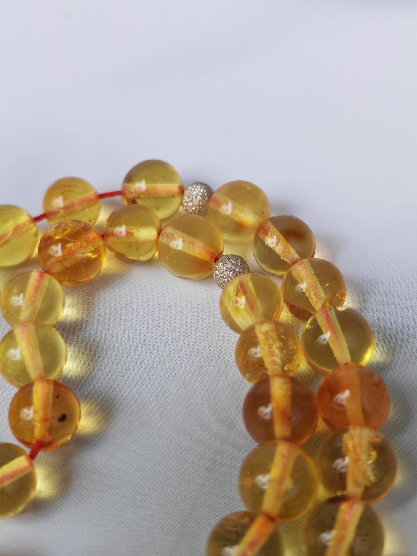 Natural Micro Citron Baltic Amber Rosary | 45 Round Beads | Silver Dividers | 9.5g