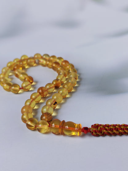 Natural Micro Citron Baltic Amber Rosary | 45 Round Beads | Silver Dividers | 9.5g