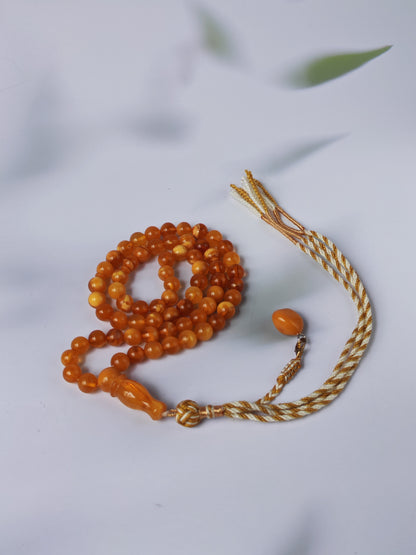 Aged Natural Baltic Amber Micro Tasbih – 66 Beads | Dark Butterscotch & Honey