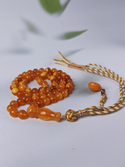 Aged Natural Baltic Amber Micro Tasbih – 66 Beads | Dark Butterscotch & Honey