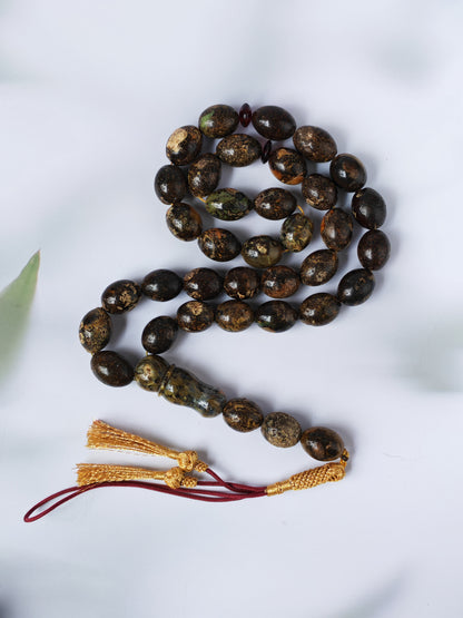 Sea Green Baltic Amber Rosary – 33 + 3 Beads | Pigeon Egg Shape