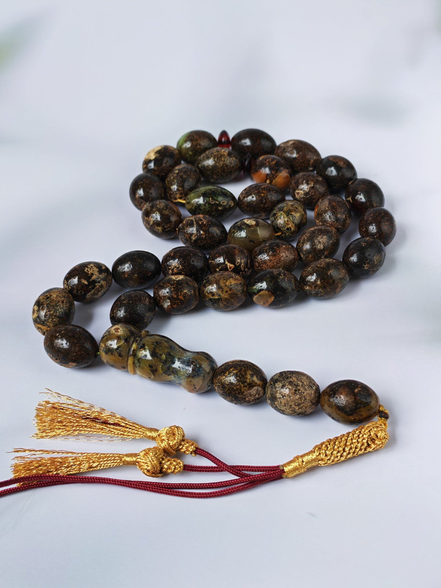 Sea Green Baltic Amber Rosary – 33 + 3 Beads | Pigeon Egg Shape
