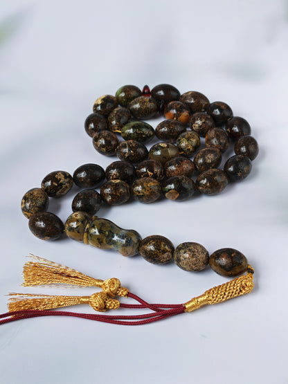 Sea Green Baltic Amber Rosary – 33 + 3 Beads | Pigeon Egg Shape