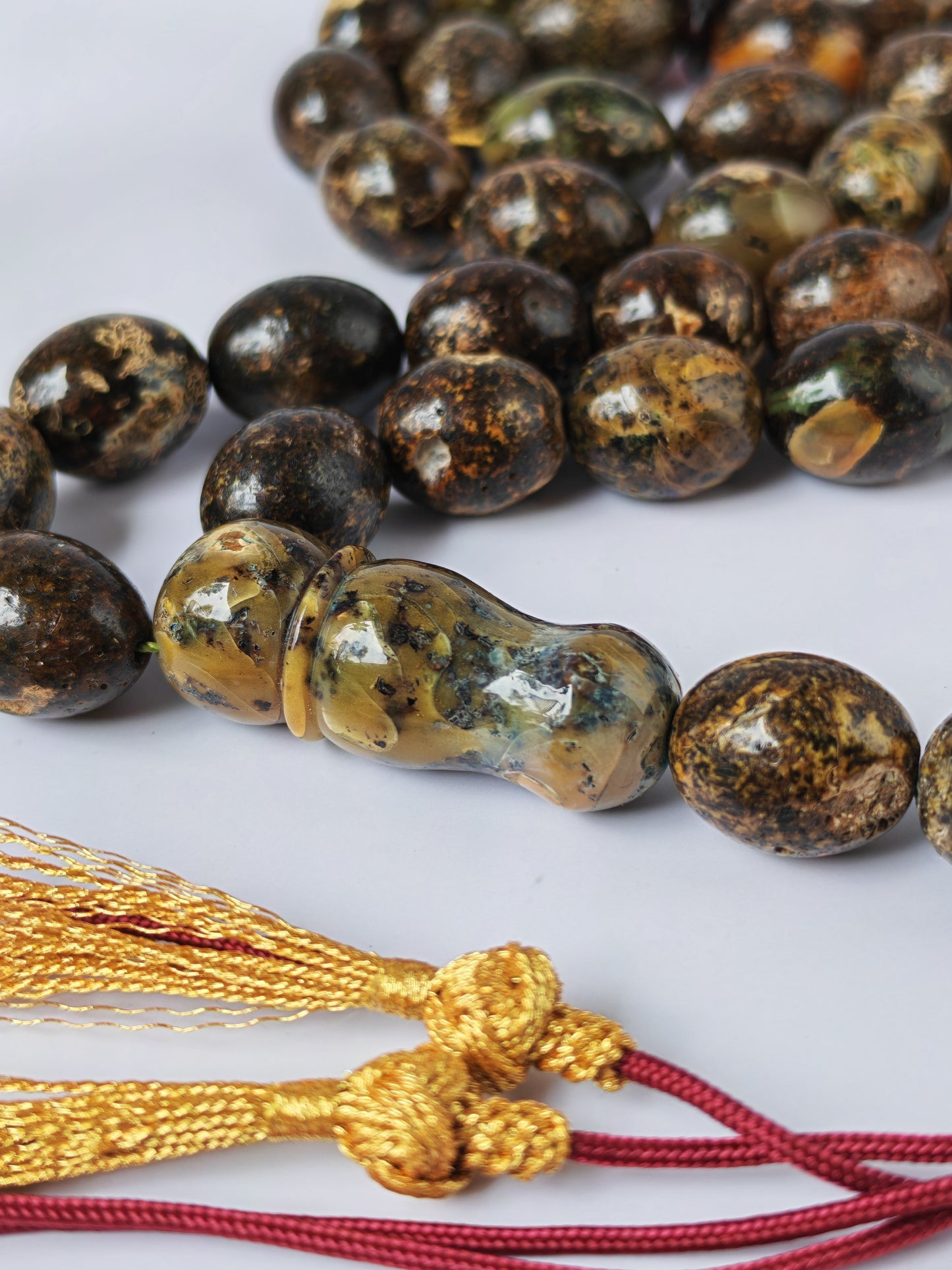 Sea Green Baltic Amber Rosary – 33 + 3 Beads | Pigeon Egg Shape