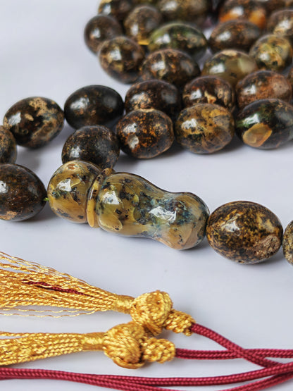 Sea Green Baltic Amber Rosary – 33 + 3 Beads | Pigeon Egg Shape