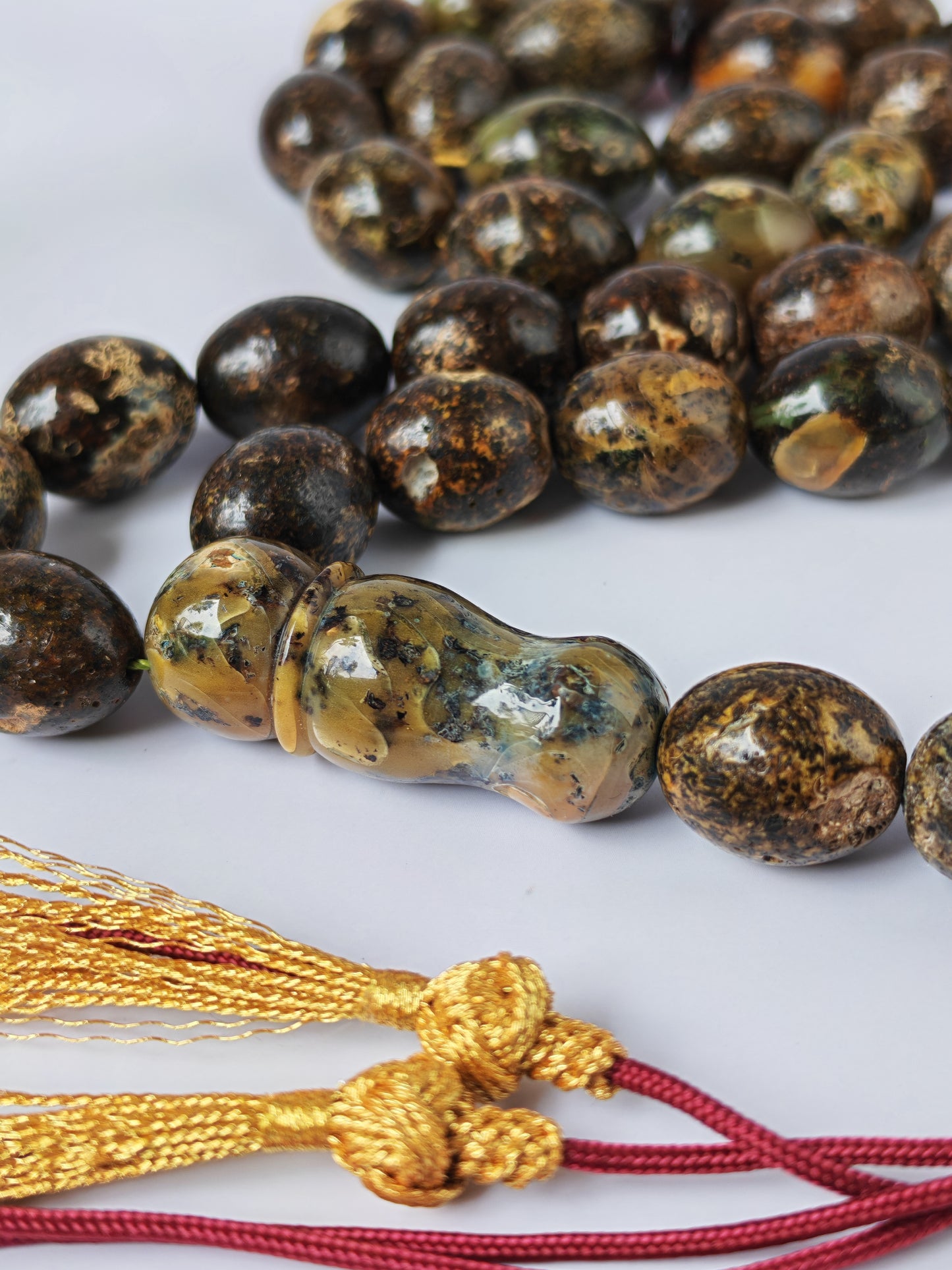 Sea Green Baltic Amber Rosary – 33 + 3 Beads | Pigeon Egg Shape