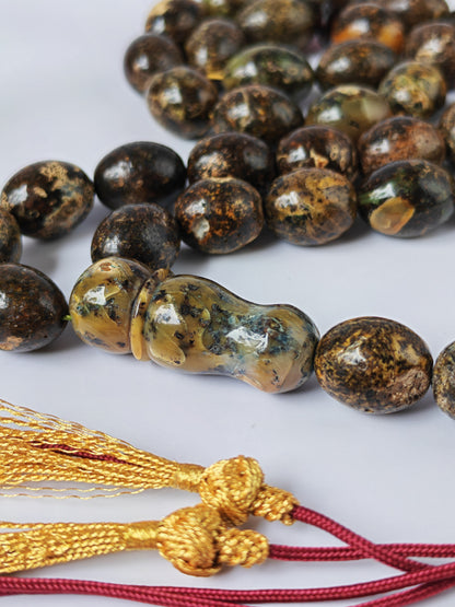 Sea Green Baltic Amber Rosary – 33 + 3 Beads | Pigeon Egg Shape