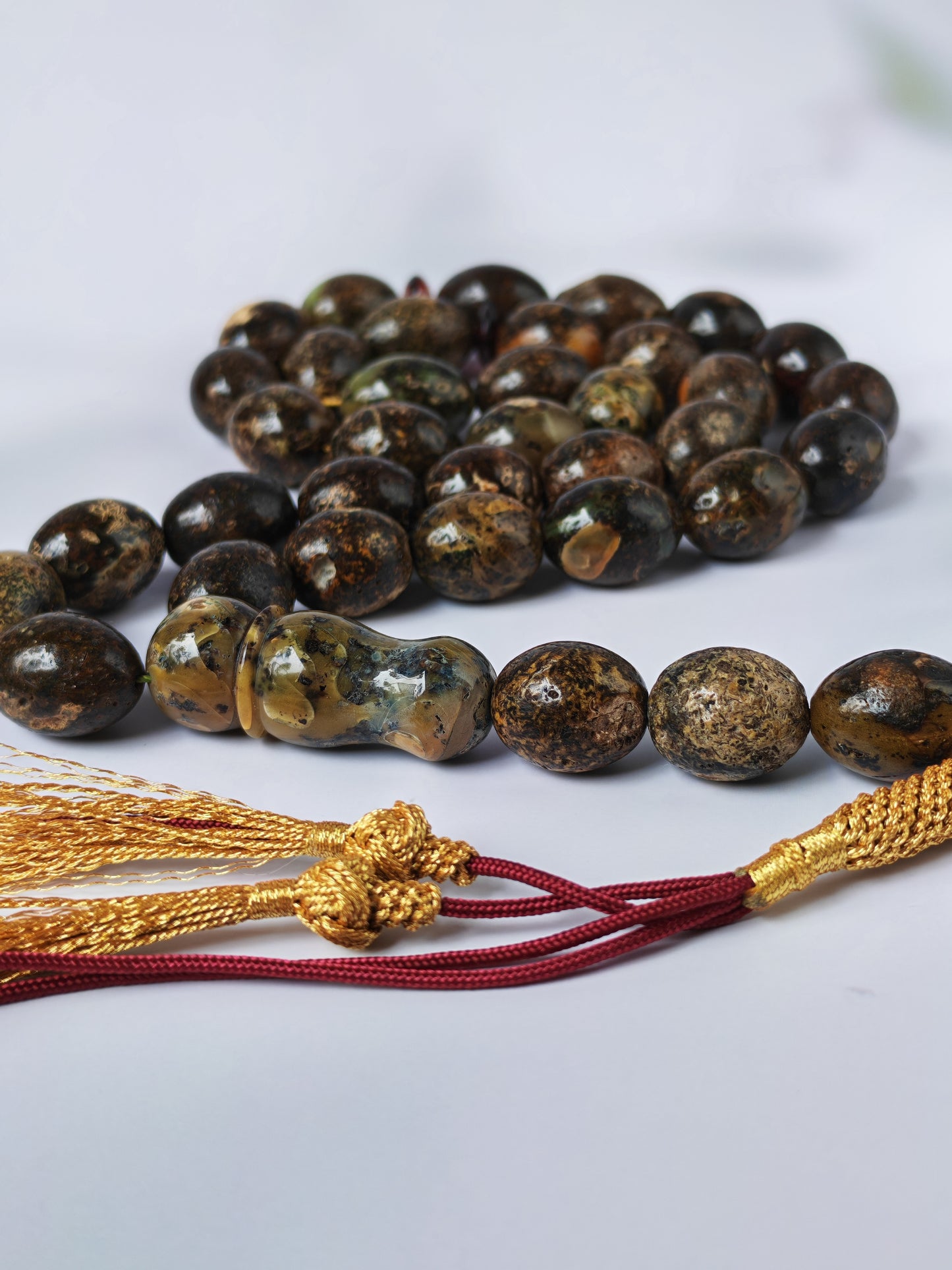 Sea Green Baltic Amber Rosary – 33 + 3 Beads | Pigeon Egg Shape