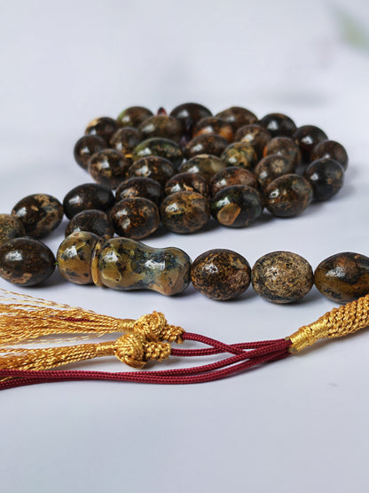 Sea Green Baltic Amber Rosary – 33 + 3 Beads | Pigeon Egg Shape