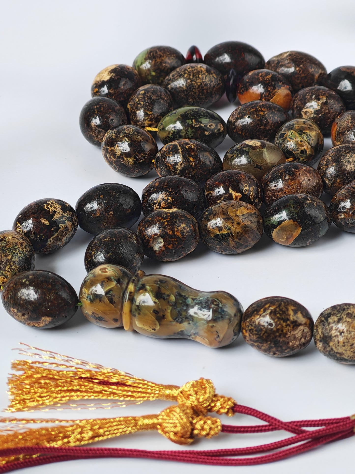 Sea Green Baltic Amber Rosary – 33 + 3 Beads | Pigeon Egg Shape
