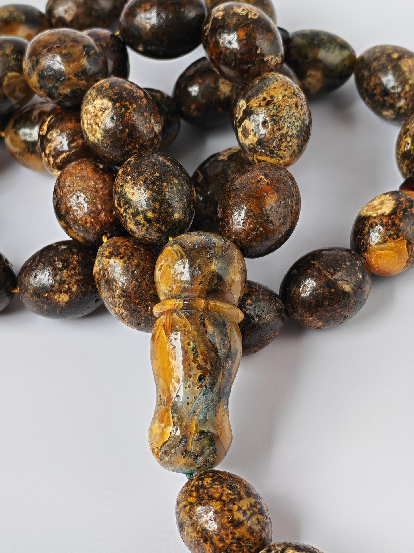 Sea Green Baltic Amber Rosary – 33 + 3 Beads | Pigeon Egg Shape