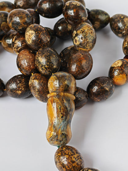 Sea Green Baltic Amber Rosary – 33 + 3 Beads | Pigeon Egg Shape
