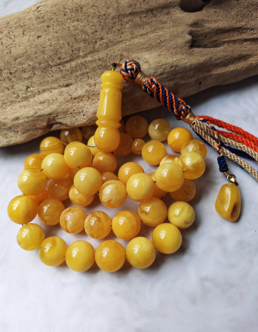 Large Butterscotch & Honey Baltic Amber Tasbih – 13–13.5mm Statement Beads