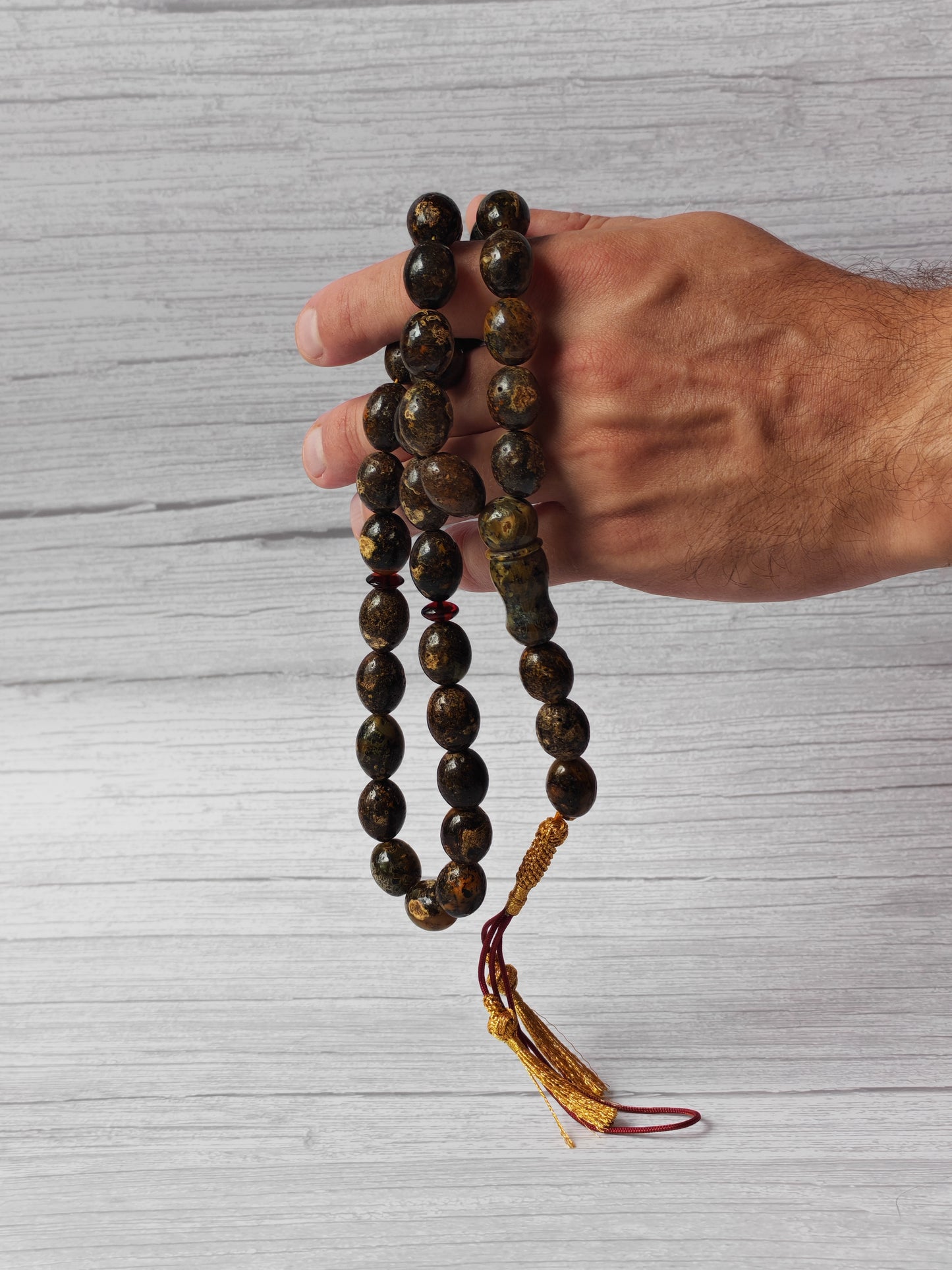 Sea Green Baltic Amber Rosary – 33 + 3 Beads | Pigeon Egg Shape