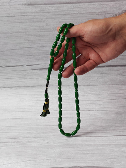 American Bakelite Tasbih – 43 Capsule Beads | Dark Green with Light Veins