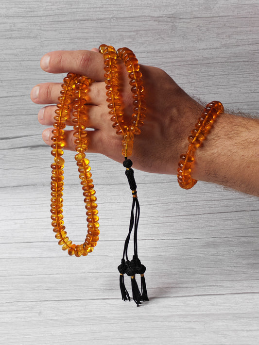 Citron Baltic Amber Misbah & Bracelet Set – 99 Beads | Flat Donut Shape