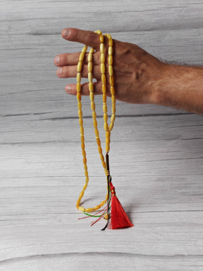 Super Long Capsule Shaped Baltic Amber Rosary – 69 Beads | 29g | 60cm