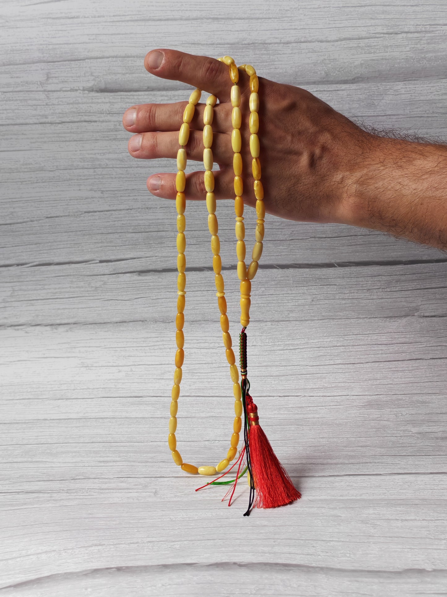 Super Long Capsule Shaped Baltic Amber Rosary – 69 Beads | 29g | 60cm