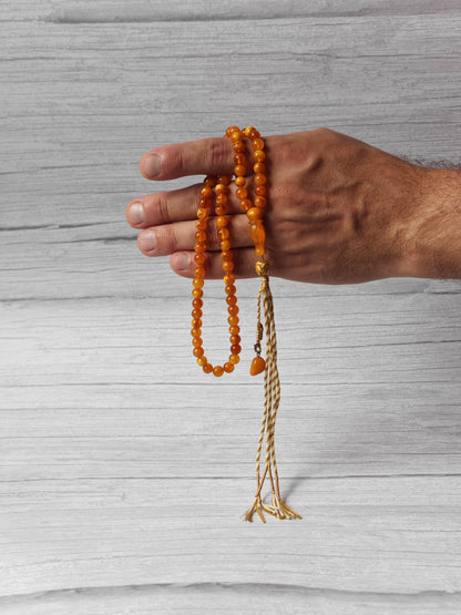 Aged Natural Baltic Amber Micro Tasbih – 66 Beads | Dark Butterscotch & Honey