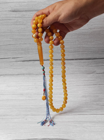 Natural Long Baltic Amber Misbah – 11.5–12mm Beads | Unique Imami | Mosaic Colors | 62 Beads