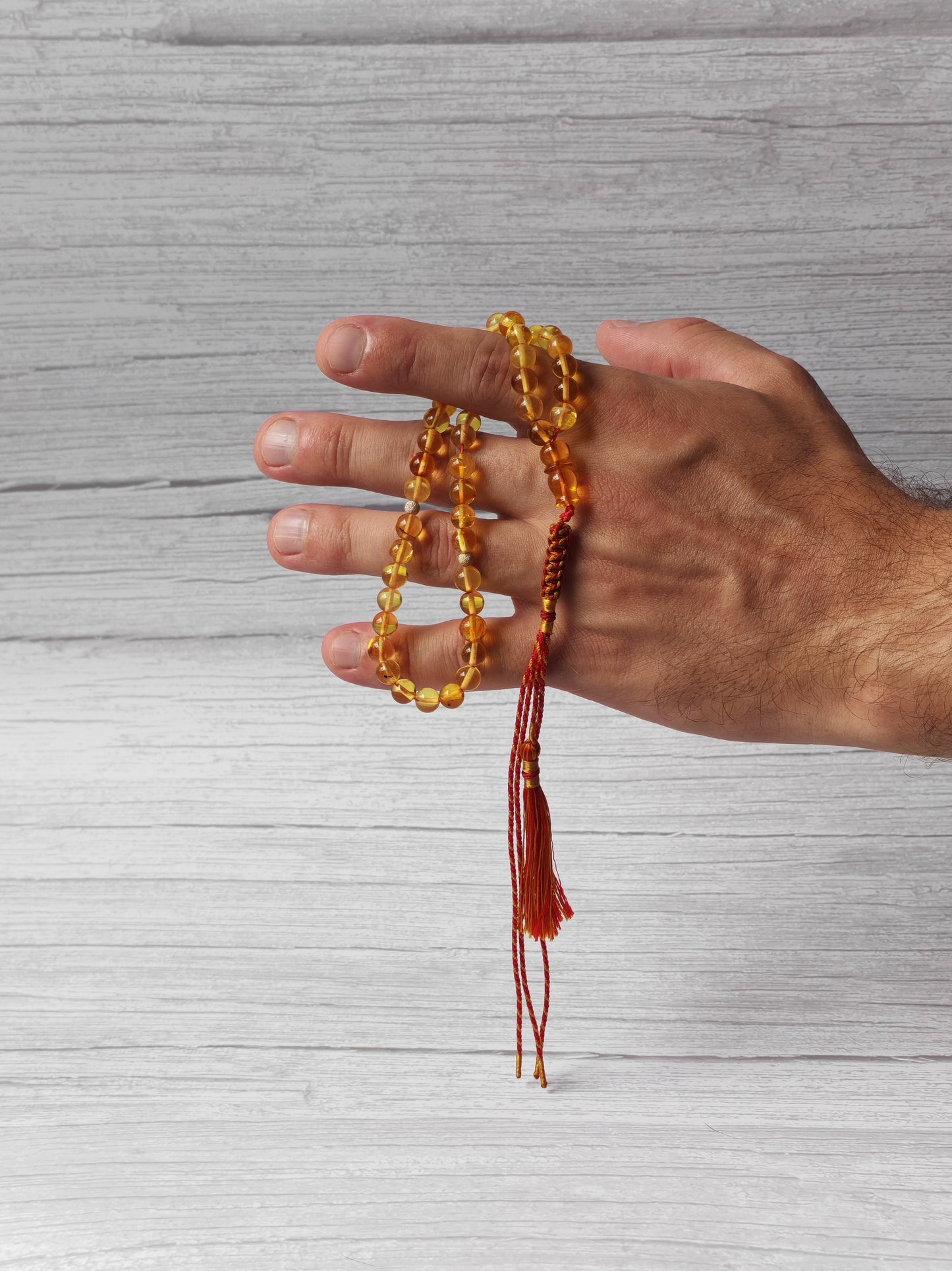 Natural Micro Citron Baltic Amber Rosary | 45 Round Beads | Silver Dividers | 9.5g