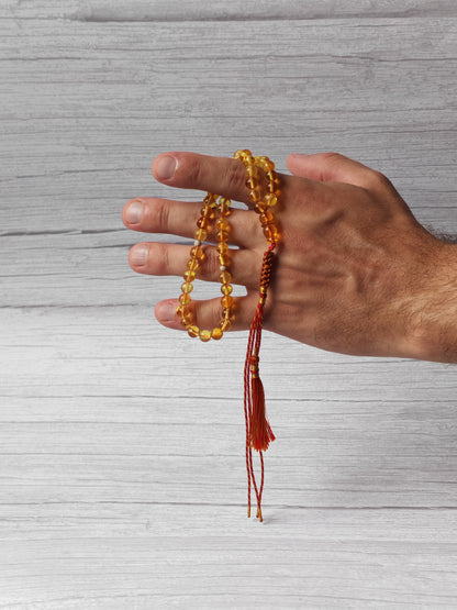 Natural Micro Citron Baltic Amber Rosary | 45 Round Beads | Silver Dividers | 9.5g