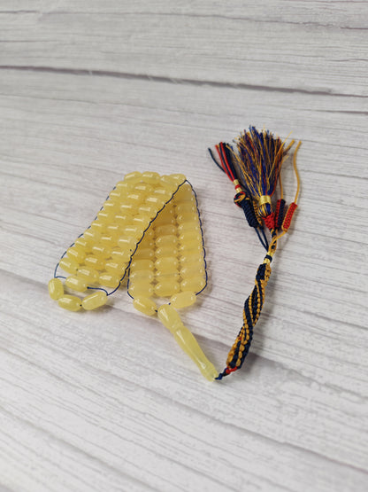 Milk & Cloudy Baltic Amber Misbah | 69 Capsule Beads | Flat Design | 11.7 x 6.4mm | 21.9g