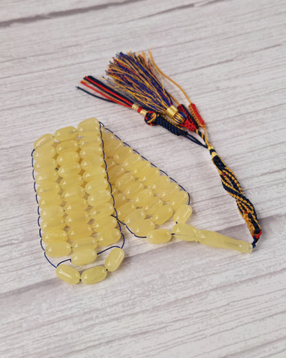 Milk & Cloudy Baltic Amber Misbah | 69 Capsule Beads | Flat Design | 11.7 x 6.4mm | 21.9g