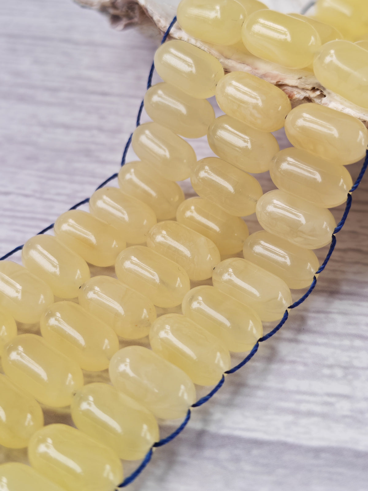Milk & Cloudy Baltic Amber Misbah | 69 Capsule Beads | Flat Design | 11.7 x 6.4mm | 21.9g
