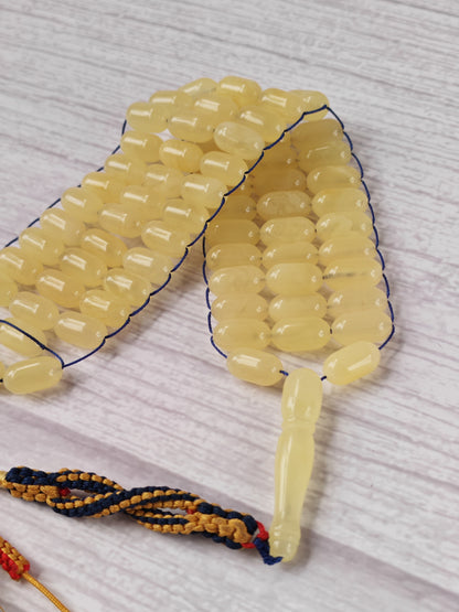 Milk & Cloudy Baltic Amber Misbah | 69 Capsule Beads | Flat Design | 11.7 x 6.4mm | 21.9g