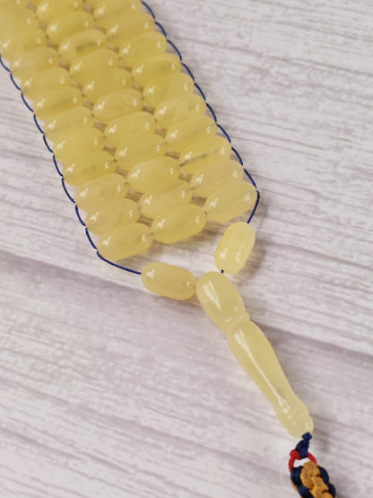 Milk & Cloudy Baltic Amber Misbah | 69 Capsule Beads | Flat Design | 11.7 x 6.4mm | 21.9g