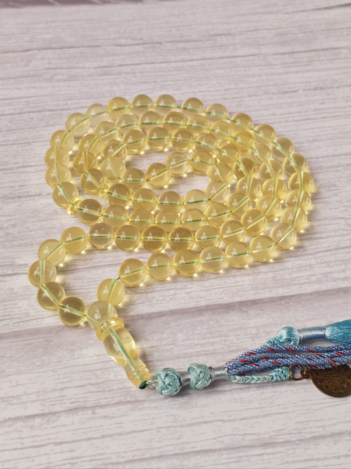 Natural Transparent Glass Clear Baltic Amber Misbah | 78 Round Beads | 9.7mm | 41.1g