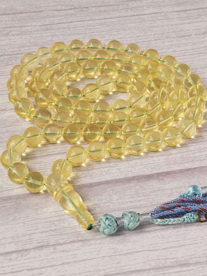 Natural Transparent Glass Clear Baltic Amber Misbah | 78 Round Beads | 9.7mm | 41.1g