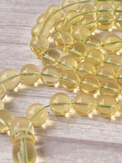 Natural Transparent Glass Clear Baltic Amber Misbah | 78 Round Beads | 9.7mm | 41.1g