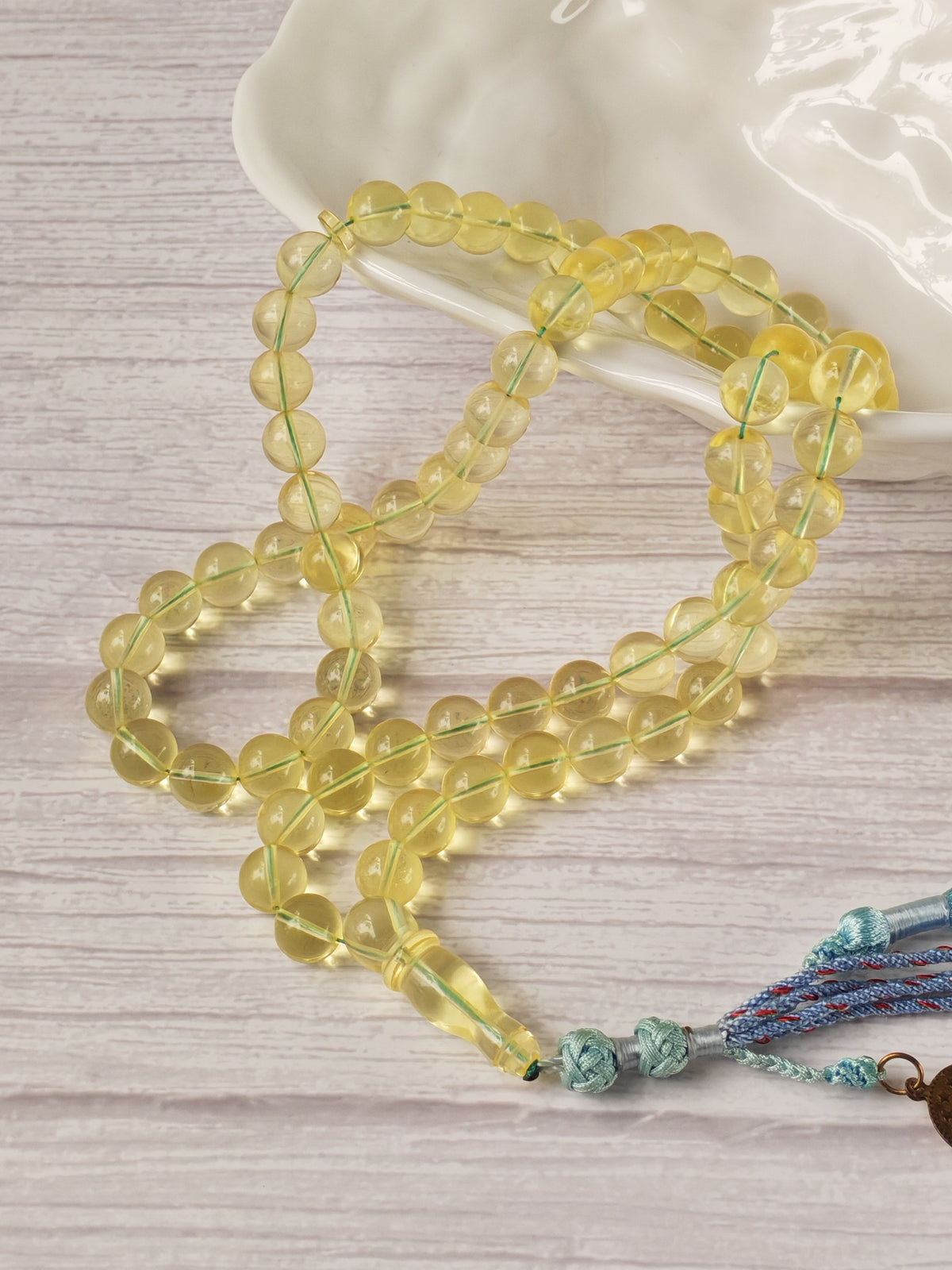 Natural Transparent Glass Clear Baltic Amber Misbah | 78 Round Beads | 9.7mm | 41.1g