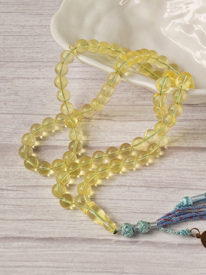 Natural Transparent Glass Clear Baltic Amber Misbah | 78 Round Beads | 9.7mm | 41.1g