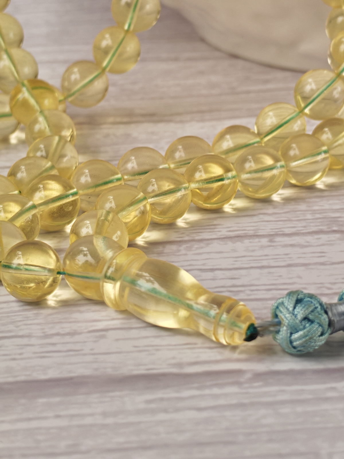 Natural Transparent Glass Clear Baltic Amber Misbah | 78 Round Beads | 9.7mm | 41.1g