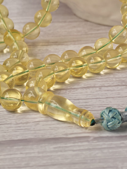 Natural Transparent Glass Clear Baltic Amber Misbah | 78 Round Beads | 9.7mm | 41.1g