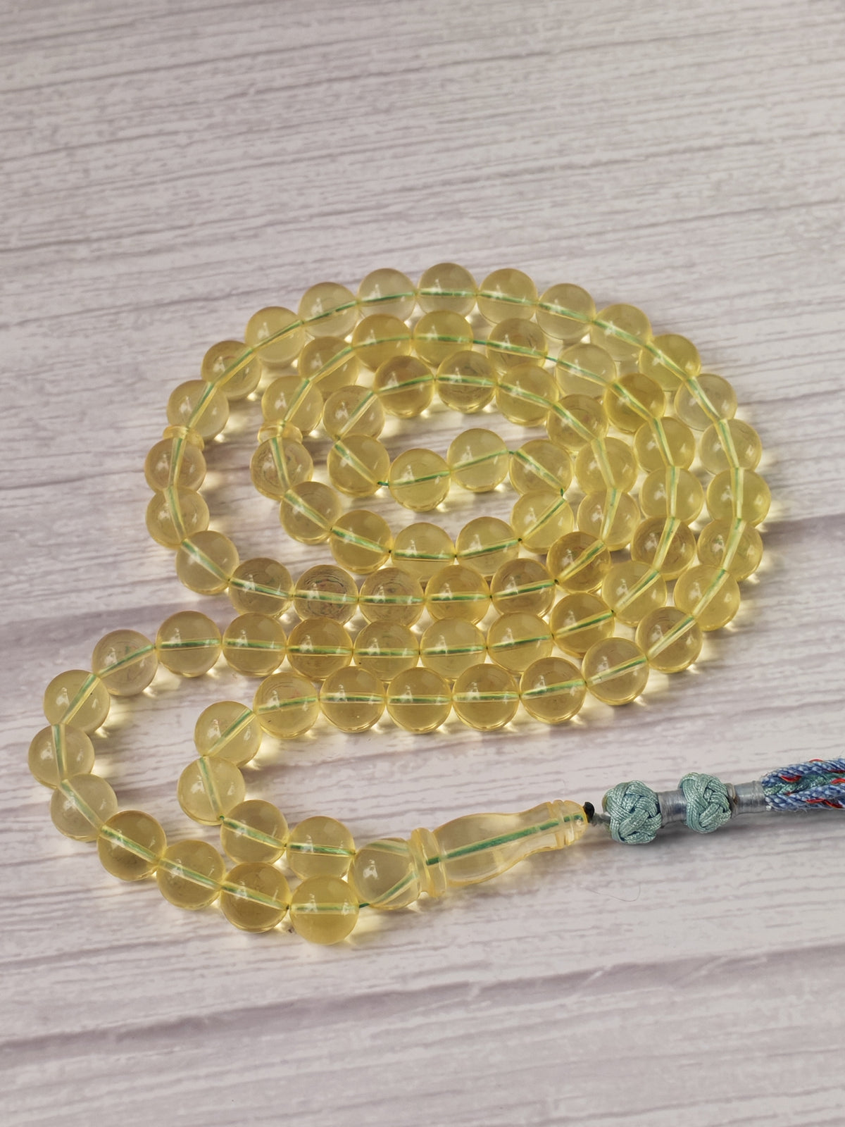 Natural Transparent Glass Clear Baltic Amber Misbah | 78 Round Beads | 9.7mm | 41.1g