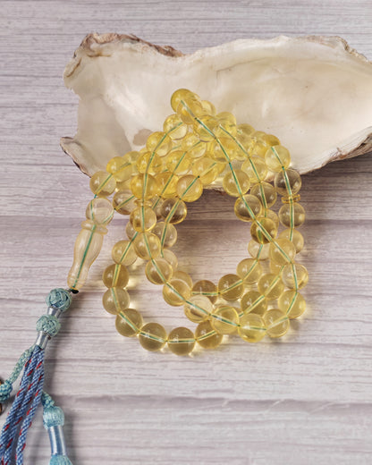 Natural Transparent Glass Clear Baltic Amber Misbah | 78 Round Beads | 9.7mm | 41.1g