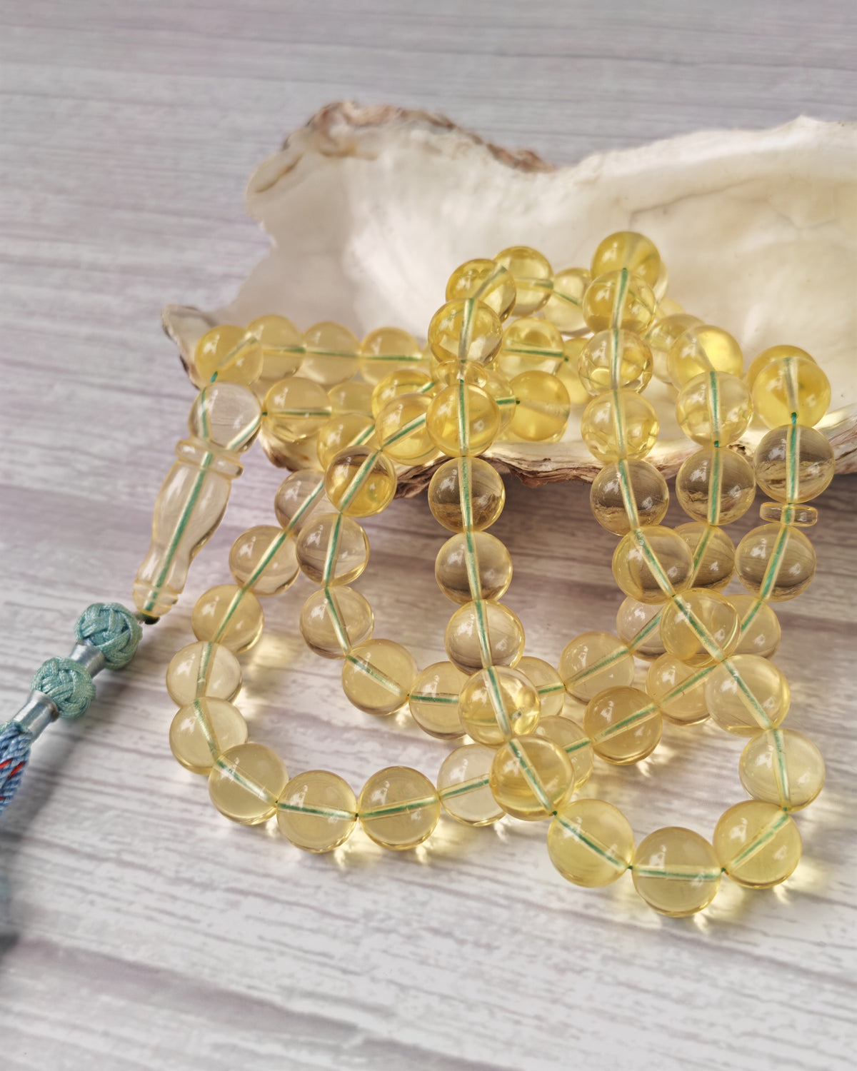 Natural Transparent Glass Clear Baltic Amber Misbah | 78 Round Beads | 9.7mm | 41.1g