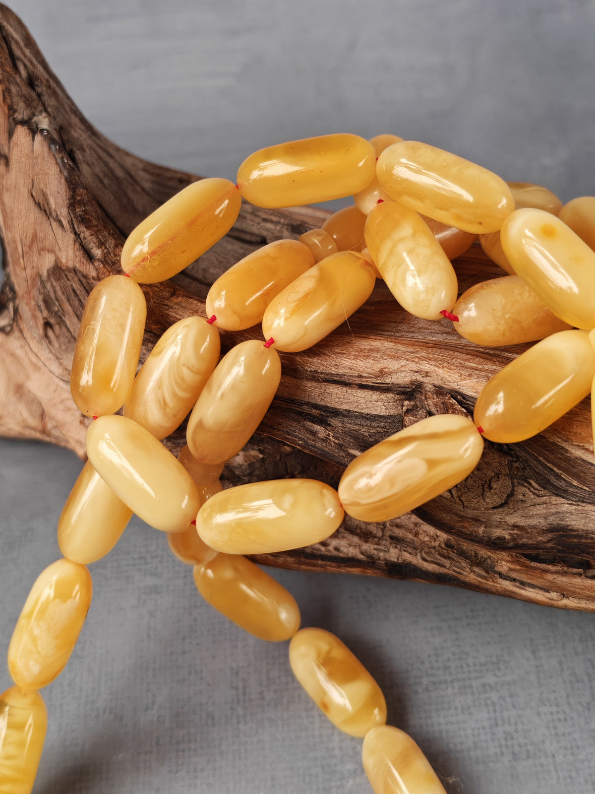 Milk & Honey Baltic Amber Rosary | 47 Capsule Beads | White Inclusions | 40.2g