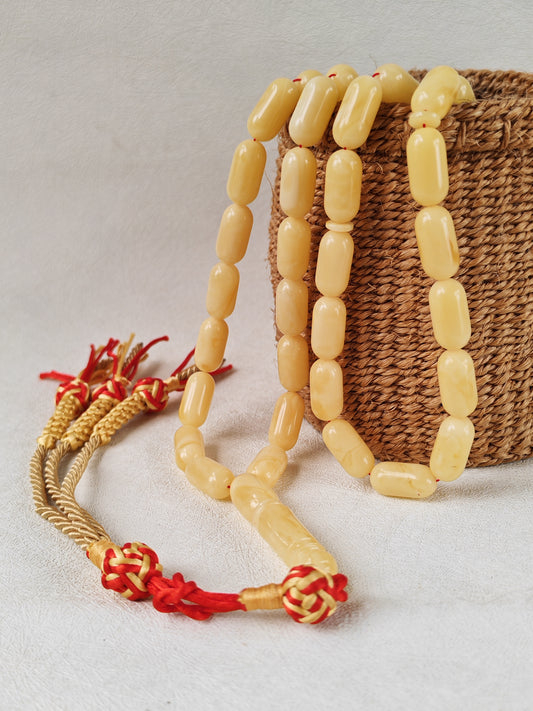 Milk & Royal White Baltic Amber Misbah | 44 Capsule Beads | 18.3 x 9.1mm | 48.2g