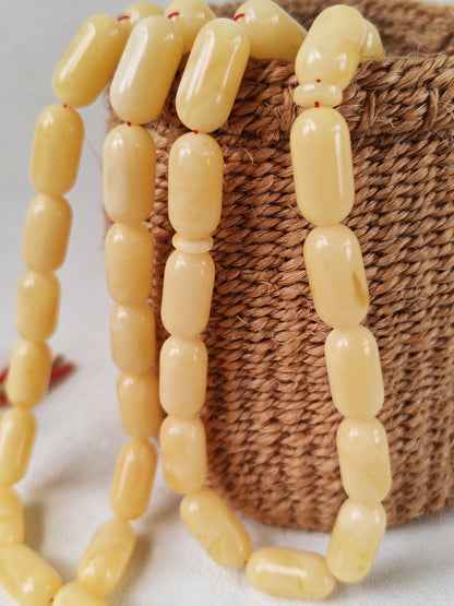 Milk & Royal White Baltic Amber Misbah | 44 Capsule Beads | 18.3 x 9.1mm | 48.2g