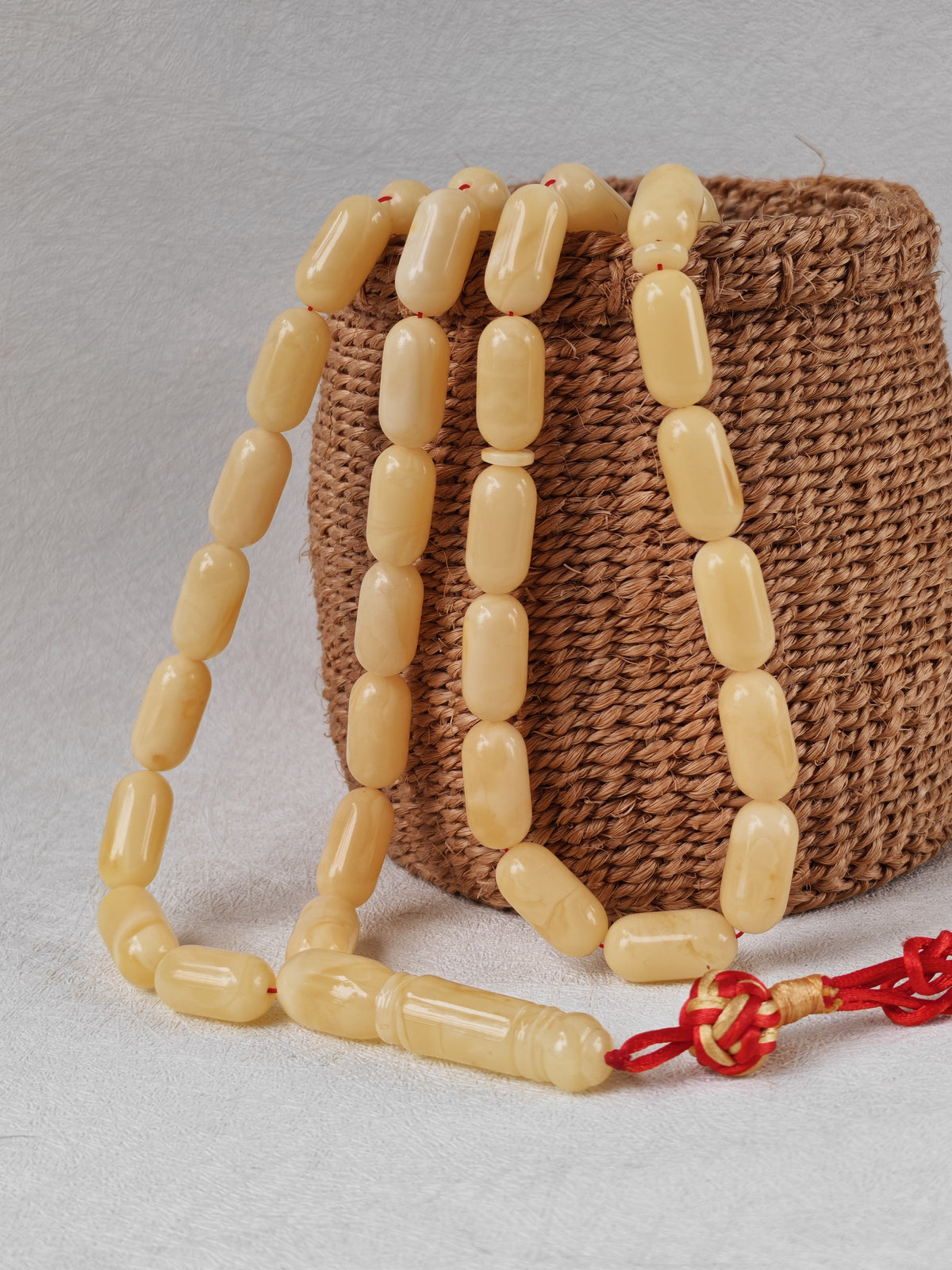 Milk & Royal White Baltic Amber Misbah | 44 Capsule Beads | 18.3 x 9.1mm | 48.2g