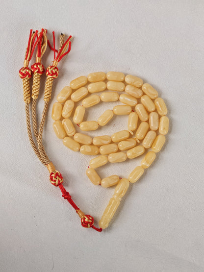 Milk & Royal White Baltic Amber Misbah | 44 Capsule Beads | 18.3 x 9.1mm | 48.2g