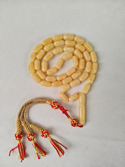 Milk & Royal White Baltic Amber Misbah | 44 Capsule Beads | 18.3 x 9.1mm | 48.2g