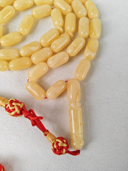 Milk & Royal White Baltic Amber Misbah | 44 Capsule Beads | 18.3 x 9.1mm | 48.2g