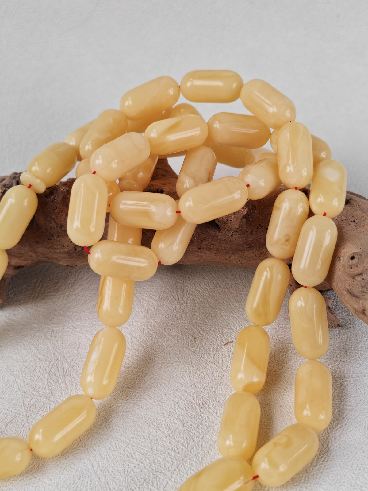 Milk & Royal White Baltic Amber Misbah | 44 Capsule Beads | 18.3 x 9.1mm | 48.2g